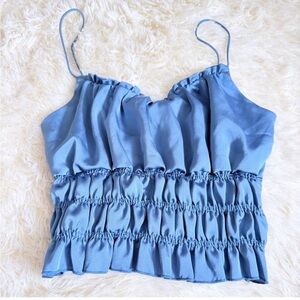 Olive Tree Blue Ruffled Spaghetti-Strap Cami Top